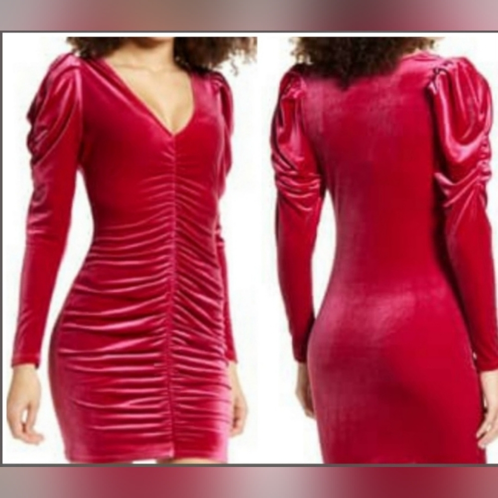 Velvet Fuchsia long sleeves curtain mini dress size xs - Picture 1 of 3